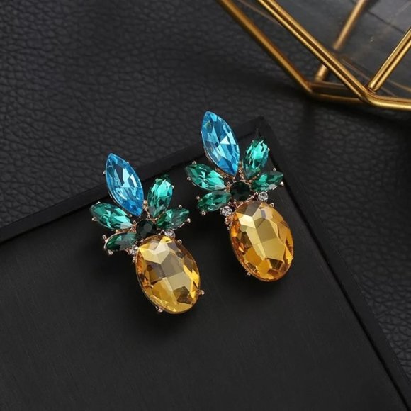 Summer Statement Pineapple Stud CZ Earrings - Picture 3 of 3